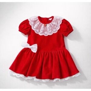 Jo Lene Vintage Red Velvet Lace Dress 2T Retro Coquette Holiday Cottagecore 90s